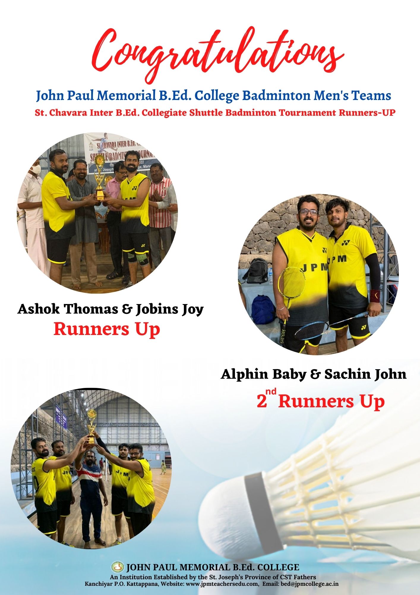 St. Chavara Inter B.Ed. Collegiate Shuttle Badminton Tournament Runners-UP